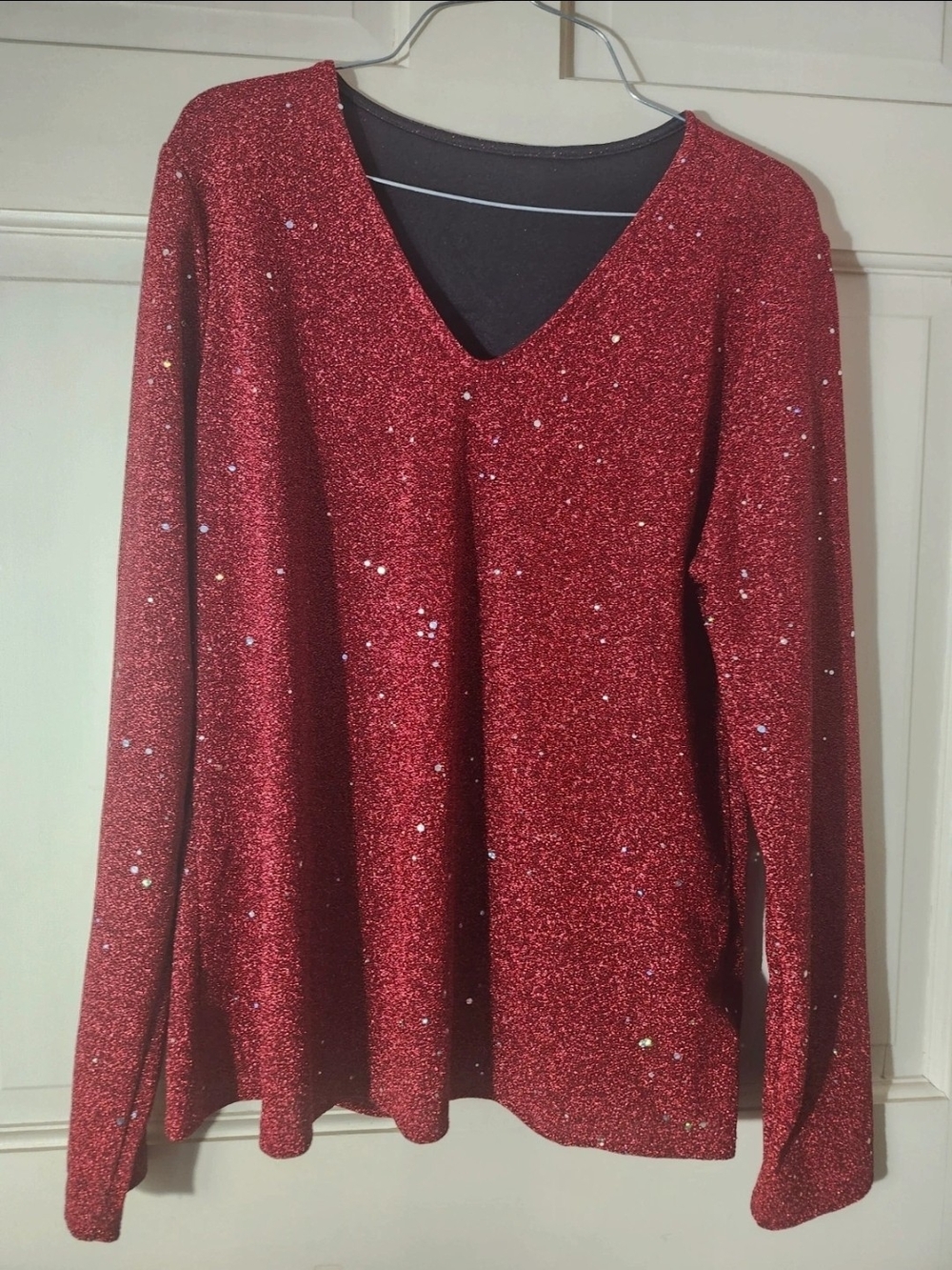 Red Sequin V-Neck Tunic Top